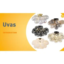 Design plafondlamp zwart met smoke glas 4-lichts - Uvas