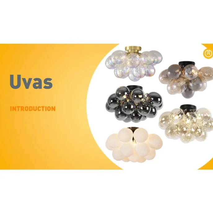 Design plafondlamp zwart met smoke glas 4-lichts - Uvas