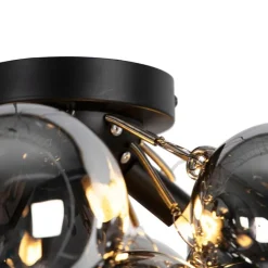 Design plafondlamp zwart met smoke glas 4-lichts - Uvas