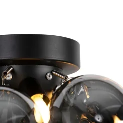 Design plafondlamp zwart met smoke glas 3-lichts - Uvas