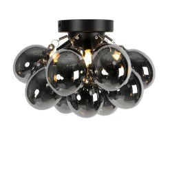 Design plafondlamp zwart met smoke glas 3-lichts - Uvas