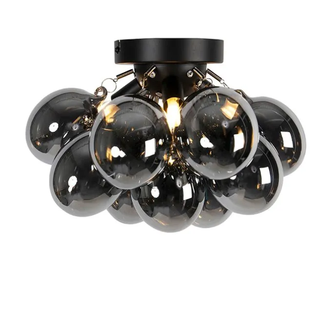 Design plafondlamp zwart met smoke glas 3-lichts - Uvas