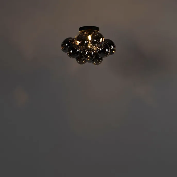 Design plafondlamp zwart met smoke glas 3-lichts - Uvas