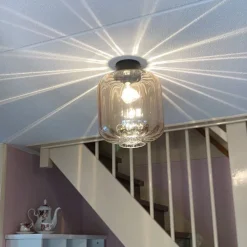 Design plafondlamp zwart met amber glas - Qara