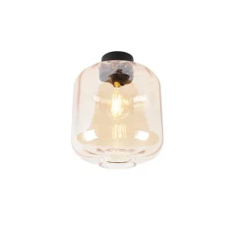 Design plafondlamp zwart met amber glas - Qara
