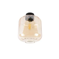 Design plafondlamp zwart met amber glas - Qara