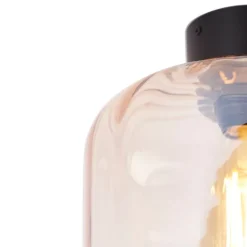 Design plafondlamp zwart met amber glas - Qara