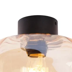 Design plafondlamp zwart met amber glas - Qara