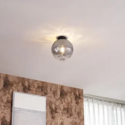 Design plafondlamp zwart met smoke fading glas - Pillon