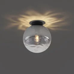 Design plafondlamp zwart met smoke fading glas - Pillon