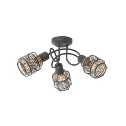 Design plafondlamp zwart met goud 3-lichts - Noud