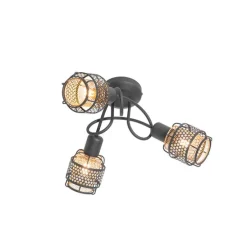 Design plafondlamp zwart met goud 3-lichts - Noud