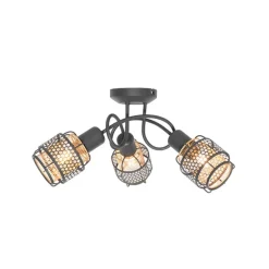 Design plafondlamp zwart met goud 3-lichts - Noud