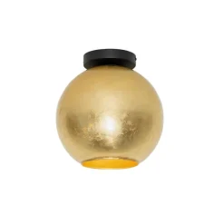 Design plafondlamp zwart met goud glas - Bert