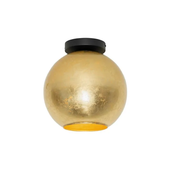 Design plafondlamp zwart met goud glas - Bert