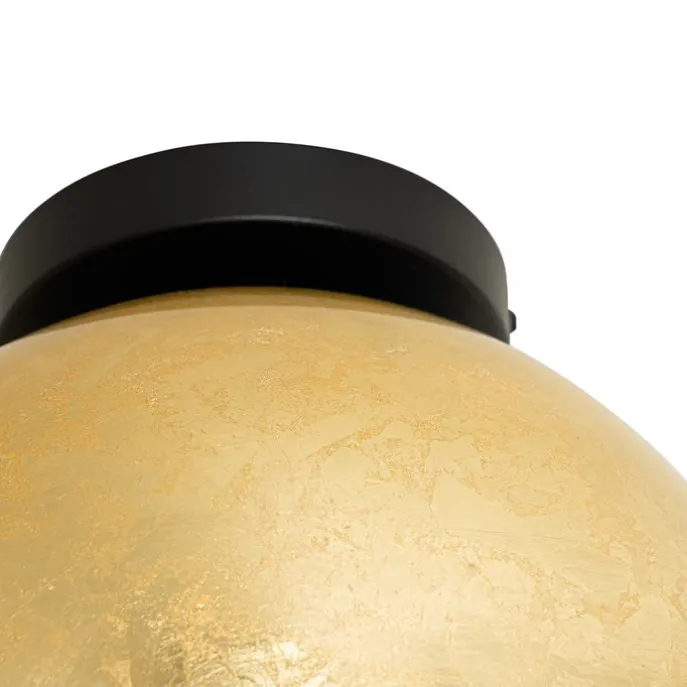 Design plafondlamp zwart met goud glas - Bert