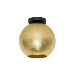 Design plafondlamp zwart met goud glas - Bert