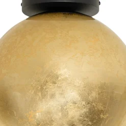 Design plafondlamp zwart met goud glas - Bert