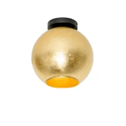Design plafondlamp zwart met goud glas - Bert