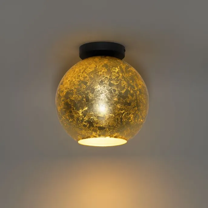 Design plafondlamp zwart met goud glas - Bert