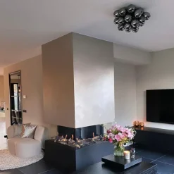 Design plafondlamp zwart met smoke glas 6-lichts - Uvas