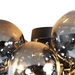 Design plafondlamp zwart met smoke glas 6-lichts - Uvas