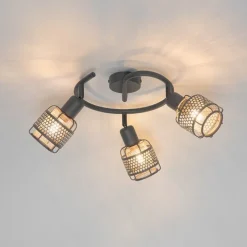 Design plafondlamp zwart met goud 3-lichts rond - Noud