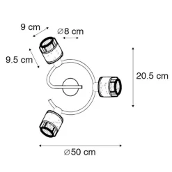 Design plafondlamp zwart met goud 3-lichts rond - Noud