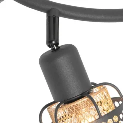 Design plafondlamp zwart met goud 3-lichts rond - Noud