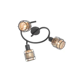 Design plafondlamp zwart met goud 3-lichts rond - Noud