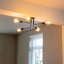 Design plafondlamp zwart 5-lichts - Facile