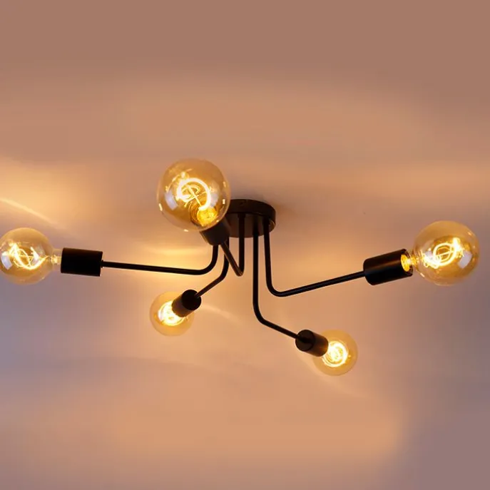 Design plafondlamp zwart 5-lichts - Facile