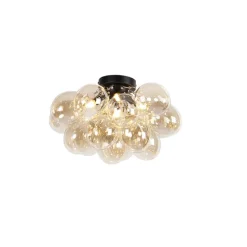 Design plafondlamp zwart met amber glas 4-lichts - Uvas