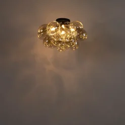 Design plafondlamp zwart met amber glas 4-lichts - Uvas