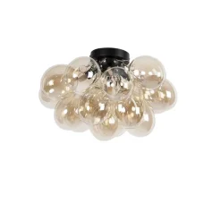 Design plafondlamp zwart met amber glas 4-lichts - Uvas