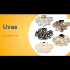 Design plafondlamp zwart met amber glas 4-lichts - Uvas