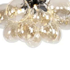 Design plafondlamp zwart met amber glas 4-lichts - Uvas