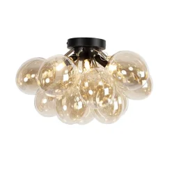 Design plafondlamp zwart met amber glas 4-lichts - Uvas