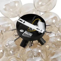 Design plafondlamp zwart met amber glas 4-lichts - Uvas