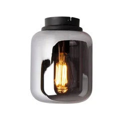Design plafondlamp zwart met smoke glas - Bliss
