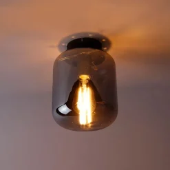 Design plafondlamp zwart met smoke glas - Bliss