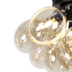 Design plafondlamp zwart met amber glas 3-lichts - Uvas