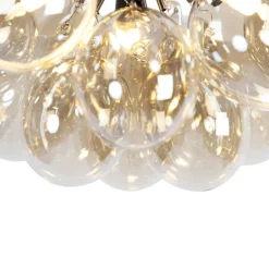 Design plafondlamp zwart met amber glas 3-lichts - Uvas