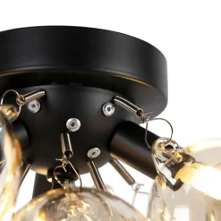 Design plafondlamp zwart met amber glas 3-lichts - Uvas