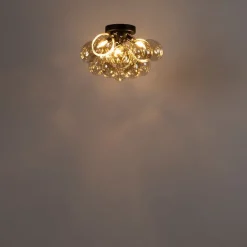 Design plafondlamp zwart met amber glas 3-lichts - Uvas