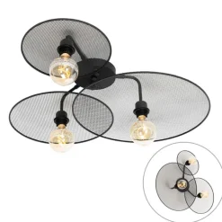 Design plafondlamp zwart met mesh 3-lichts - Jane