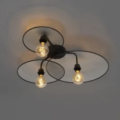 Design plafondlamp zwart met mesh 3-lichts - Jane