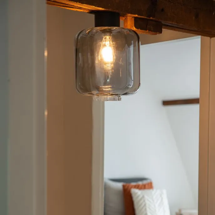 Design plafondlamp zwart met smoke glas - Qara