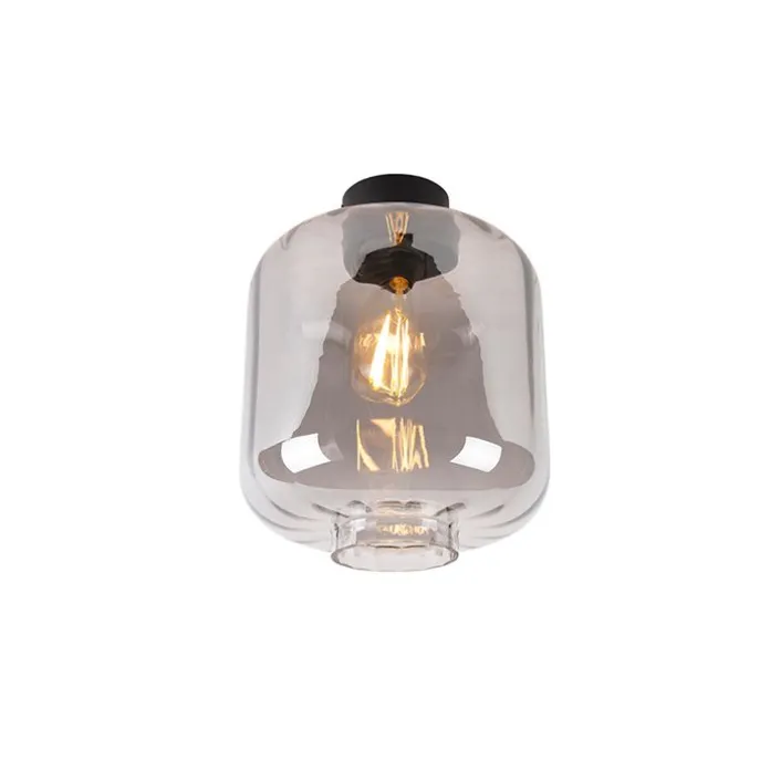 Design plafondlamp zwart met smoke glas - Qara