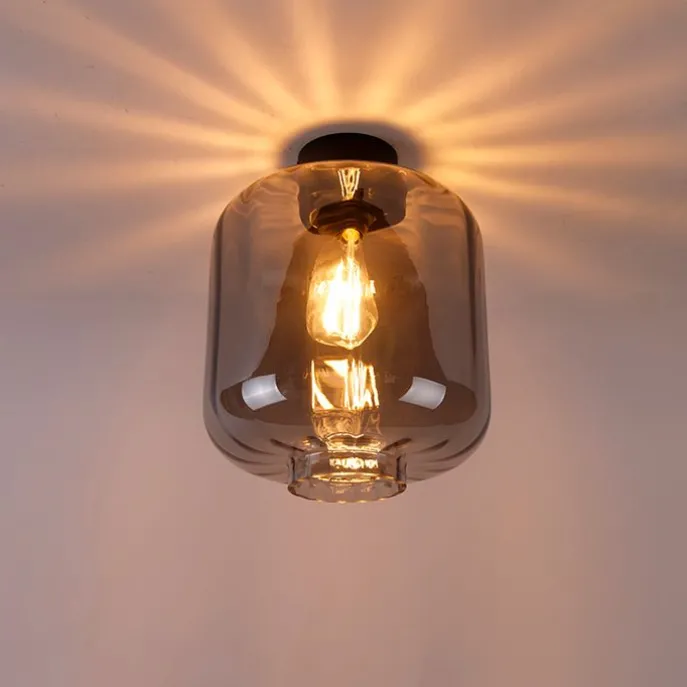 Design plafondlamp zwart met smoke glas - Qara